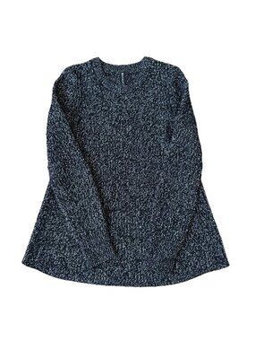 Athleta Sierra Womens Medium Black White Wool Blend Crew Knit Tunic Sweater